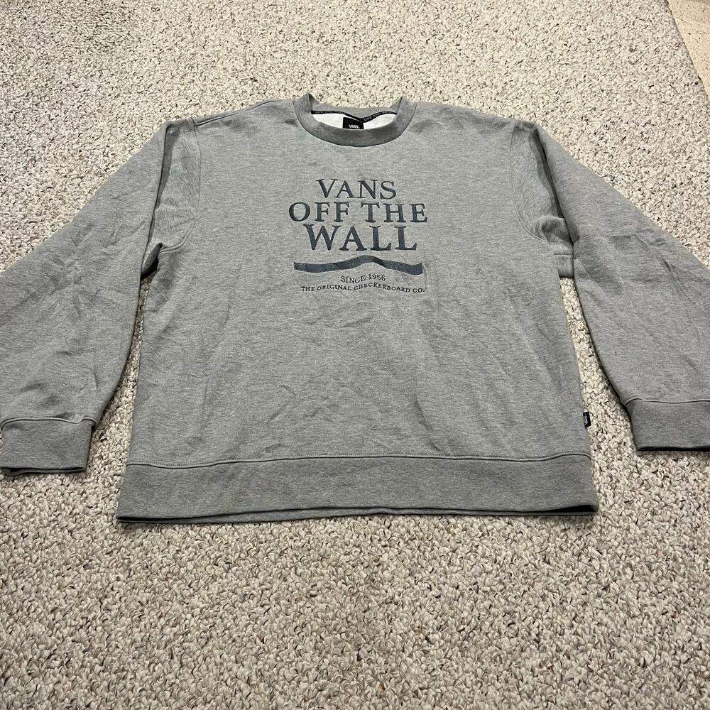 Vans Off The Wall Embroidered Crewneck Sweatshirt L Gray Sporty Casual